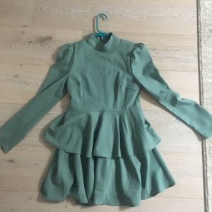 Aqua green long sleeve ruffle dress